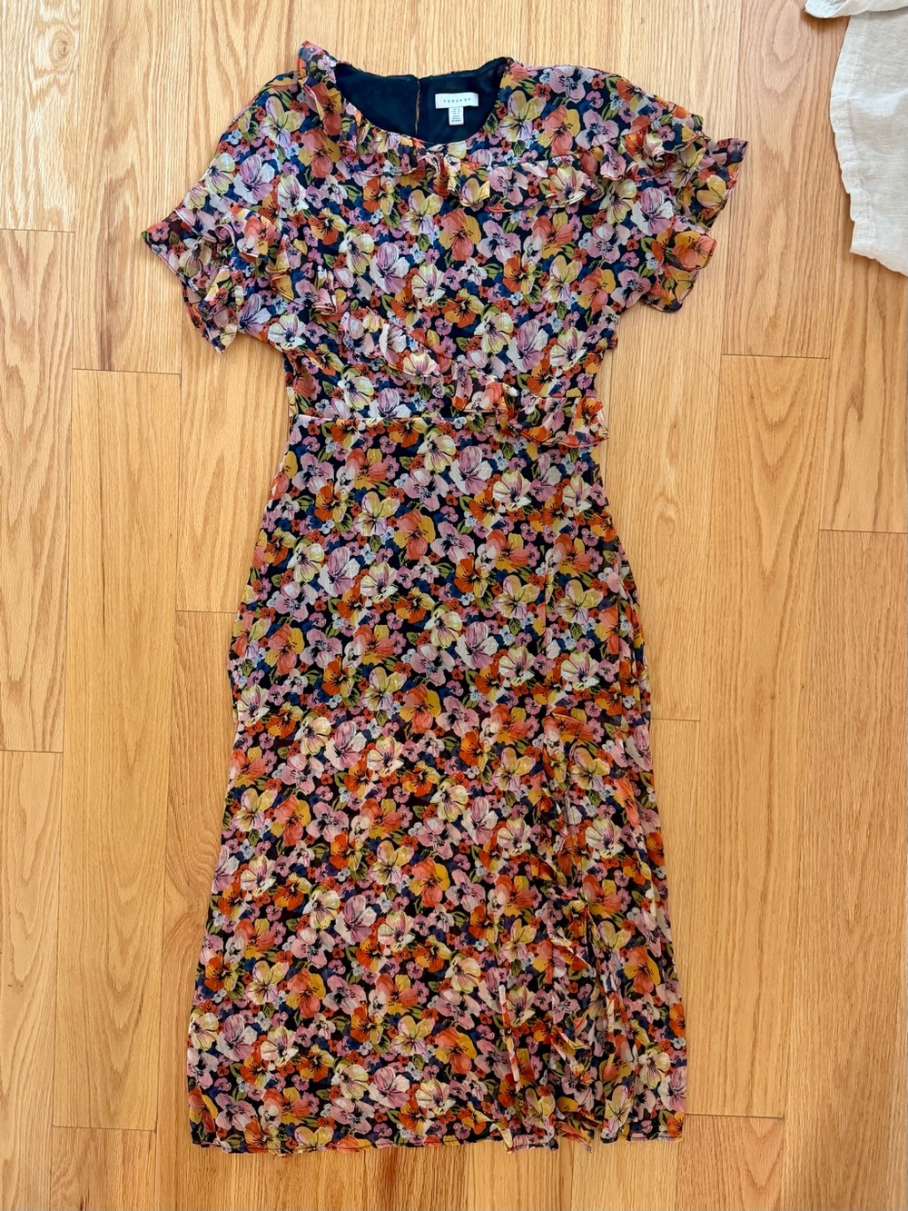 Topshop Floral Chiffon Midi Dress Ruffle Flutter Sleeve Side Slit